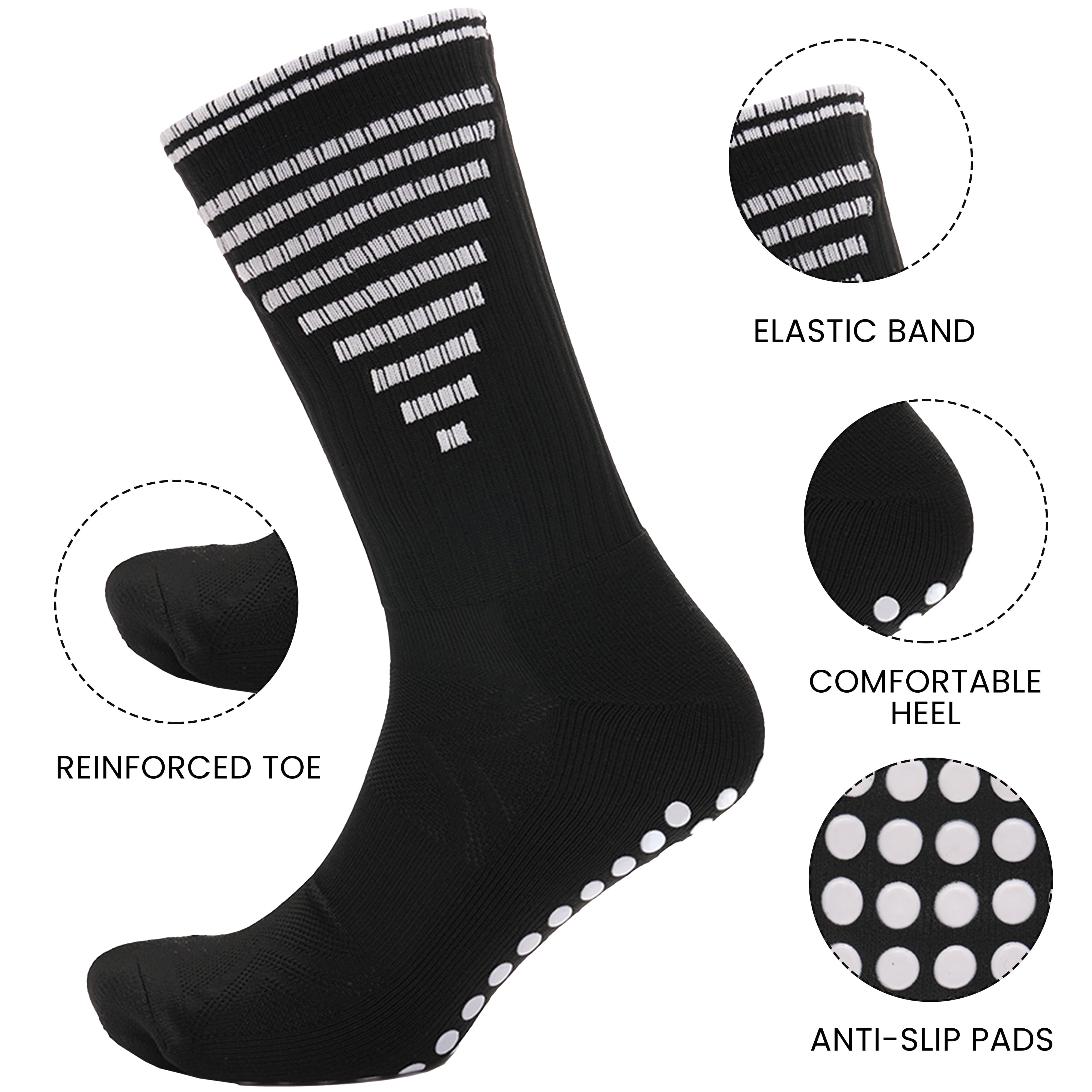 3 Pairs Black Anti Slip Football Grip Socks For Men's Sports Socks For Gym UK 6-8