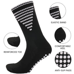 3 Pairs Black Anti Slip Football Grip Socks For Men's Sports Socks For Gym UK 6-8