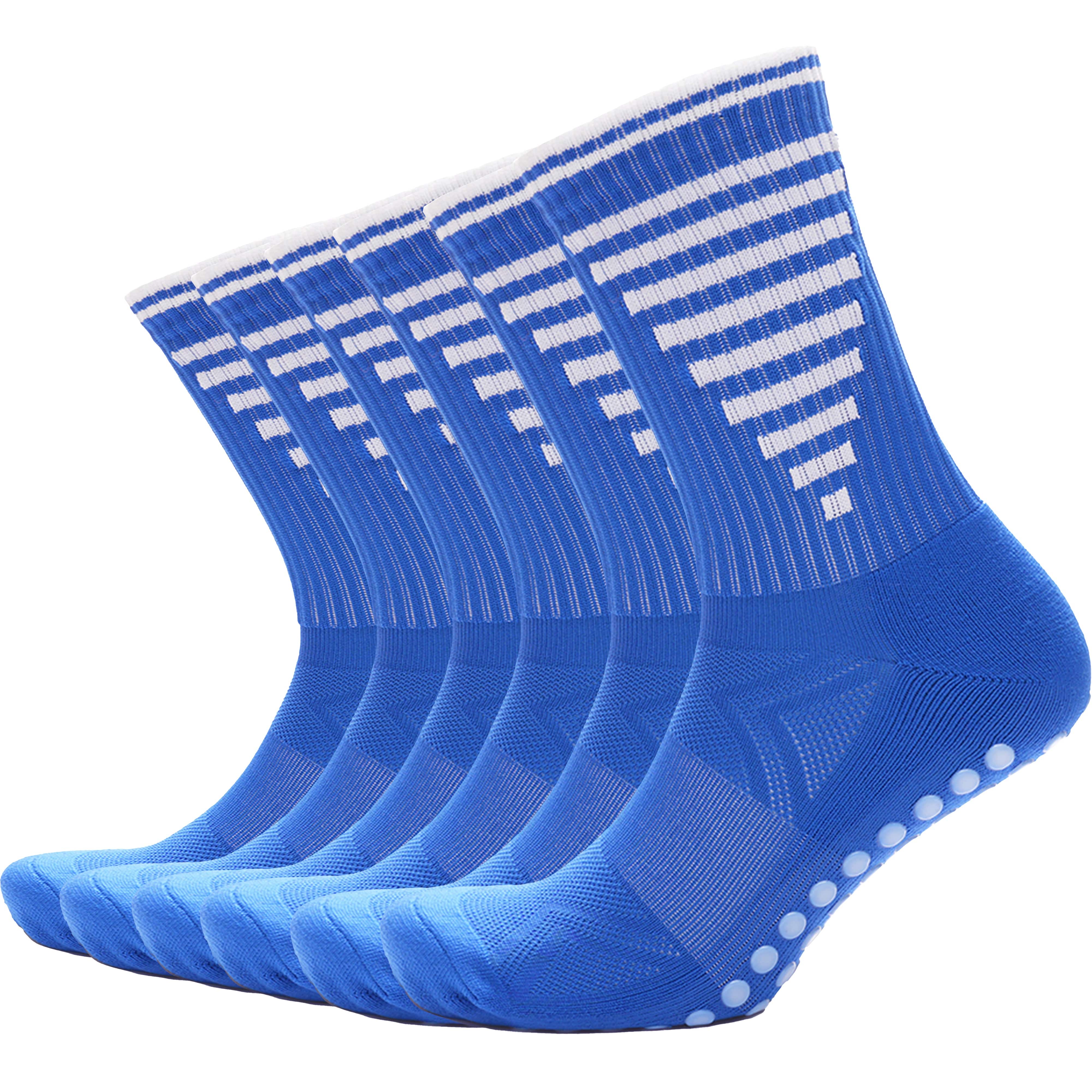 3 Pairs Blue Anti Slip Football Grip Socks For Men's Sports Gym Running Yoga
