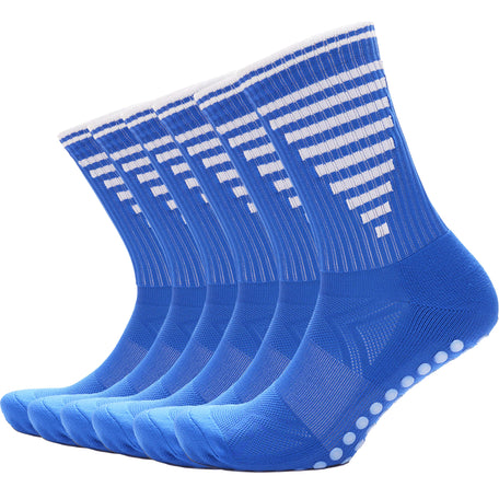 3 Pairs Blue Anti Slip Football Grip Socks For Men's Sports Gym Running Yoga