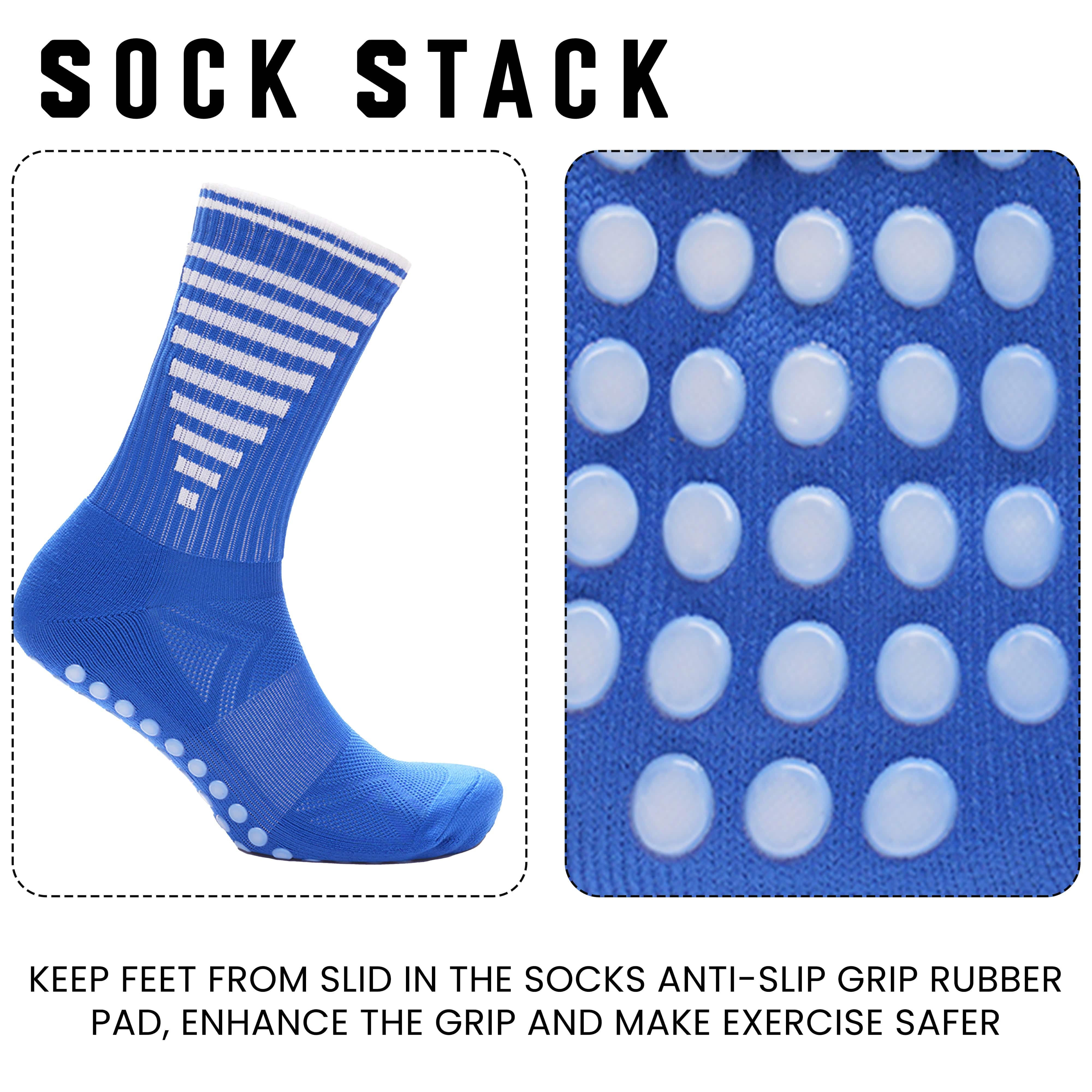 3 Pairs Blue Anti Slip Football Grip Socks For Men's Sports Gym Running Yoga