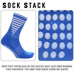 3 Pairs Blue Anti Slip Football Grip Socks For Men's Sports Gym Running Yoga