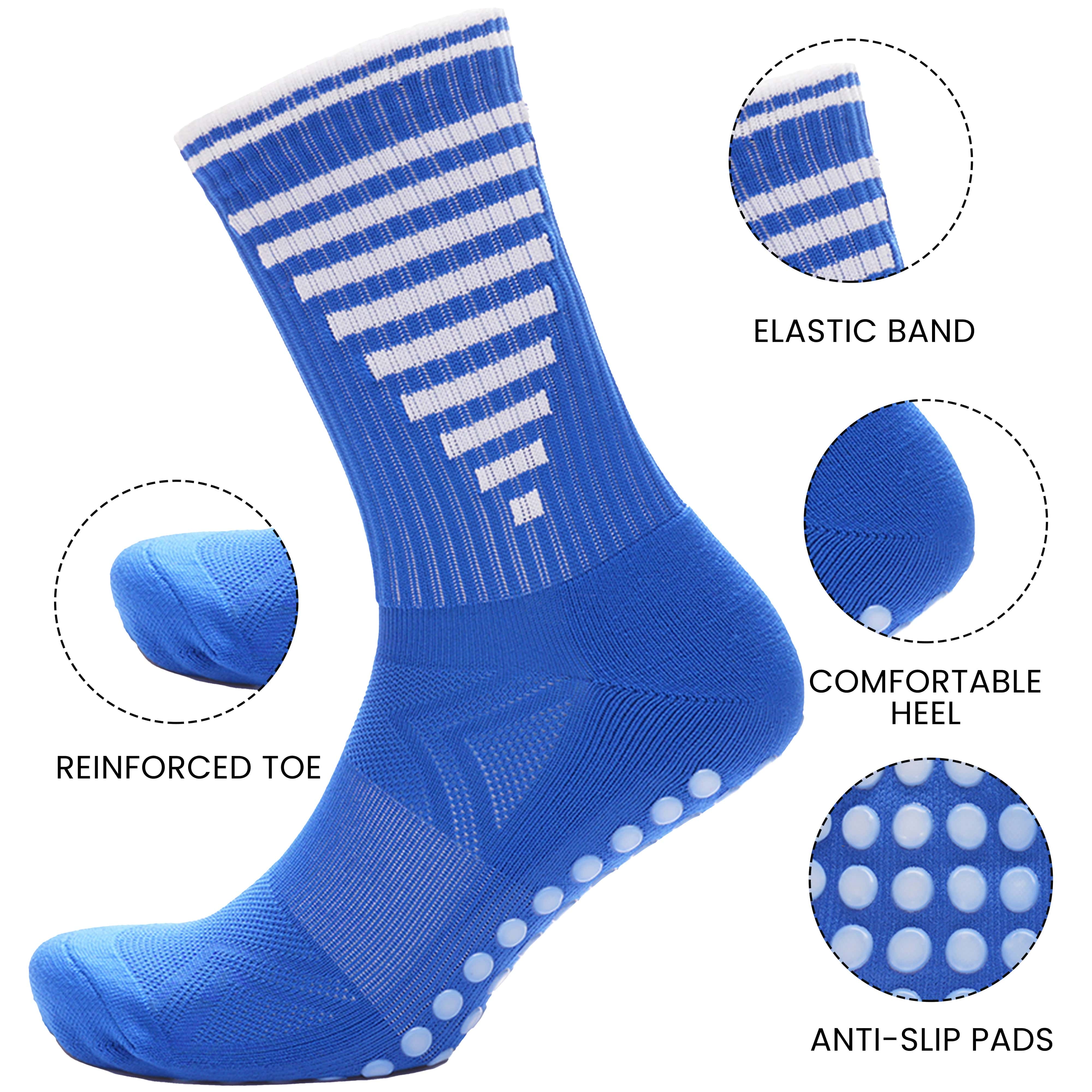 3 Pairs Blue Anti Slip Football Grip Socks For Men's Sports Gym Running Yoga