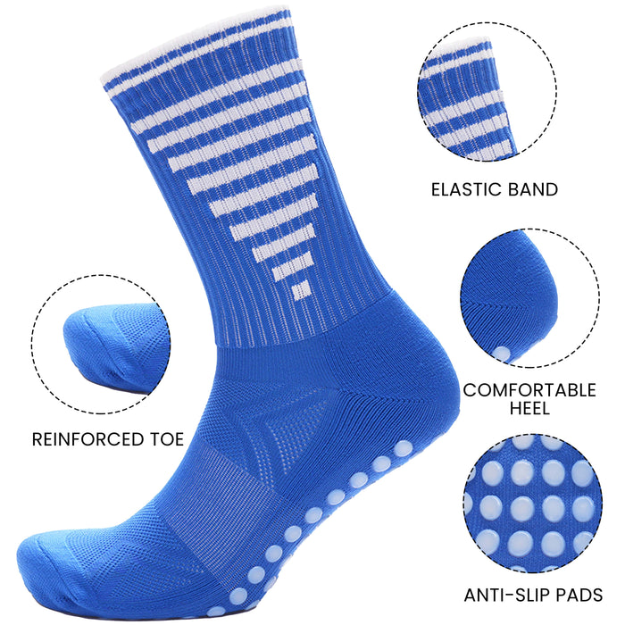 3 Pairs Blue Anti Slip Football Grip Socks For Men's Sports Gym Running Yoga, image 2
