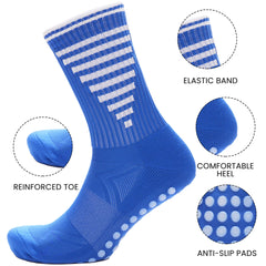 3 Pairs Blue Anti Slip Football Grip Socks For Men's Sports Gym Running Yoga
