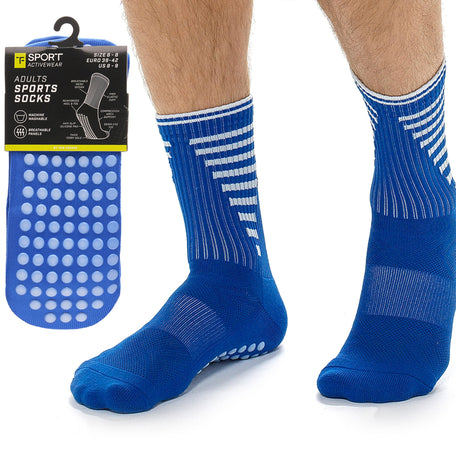 3 Pairs Blue Anti Slip Football Grip Socks For Men's Sports Gym Running Yoga