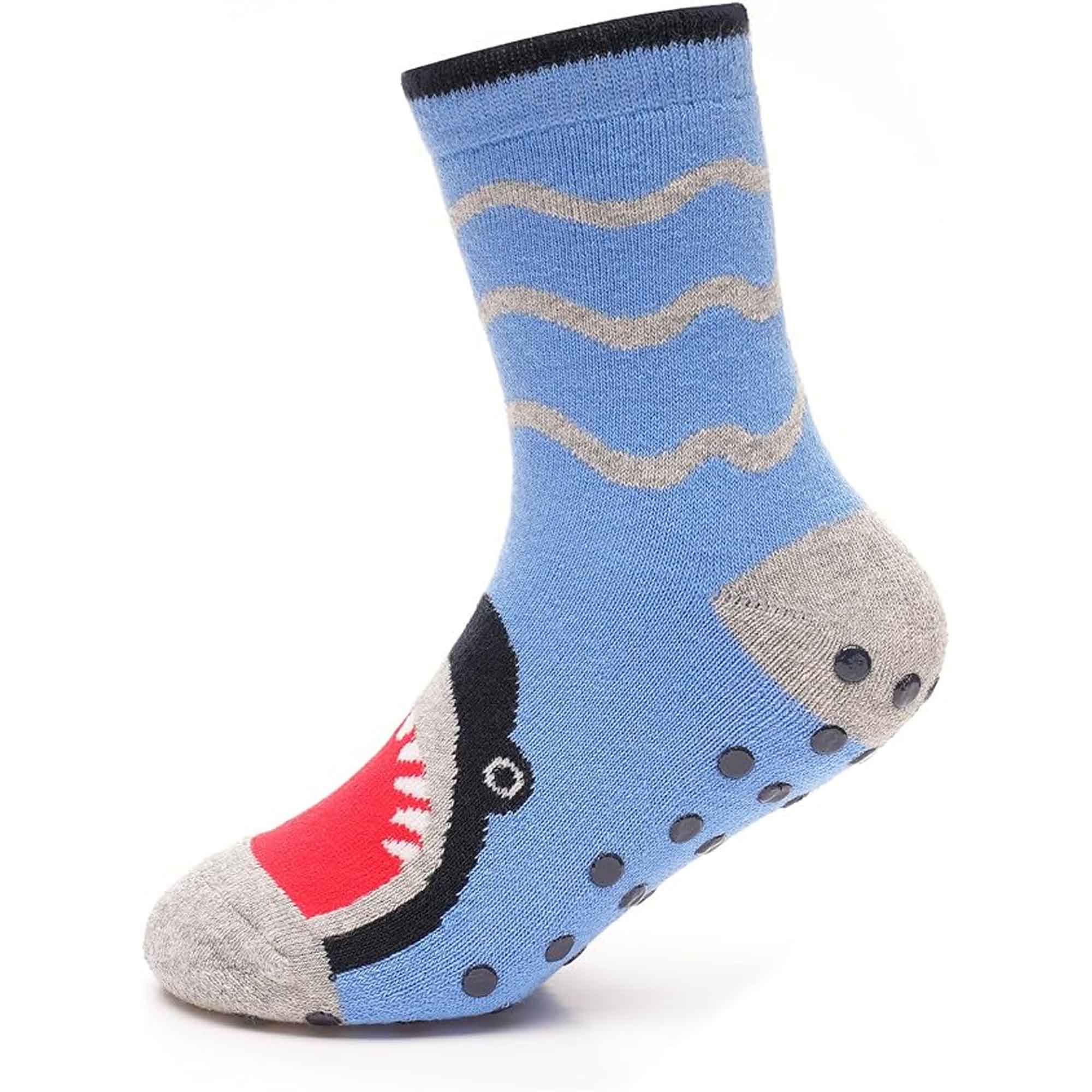 Boys' Slipper Socks Three Pack 3 Pairs Non Slip Thermal Indoor Socks Dino Shark