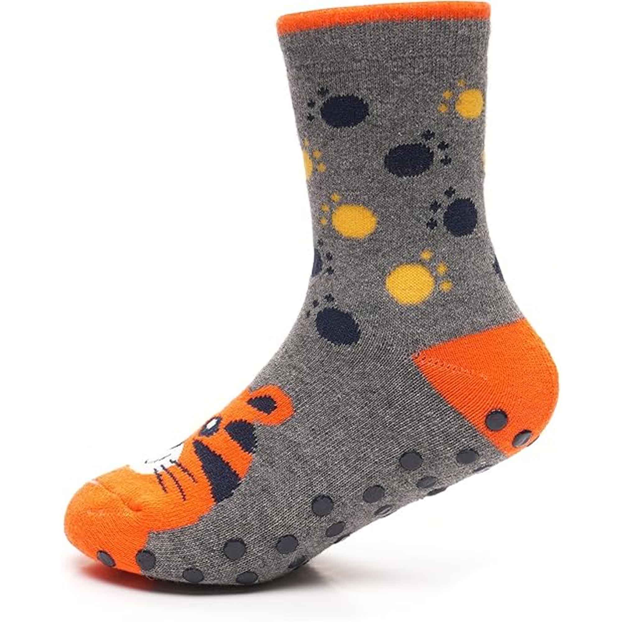 Boys' Slipper Socks Three Pack 3 Pairs Non Slip Thermal Indoor Socks Dino Shark