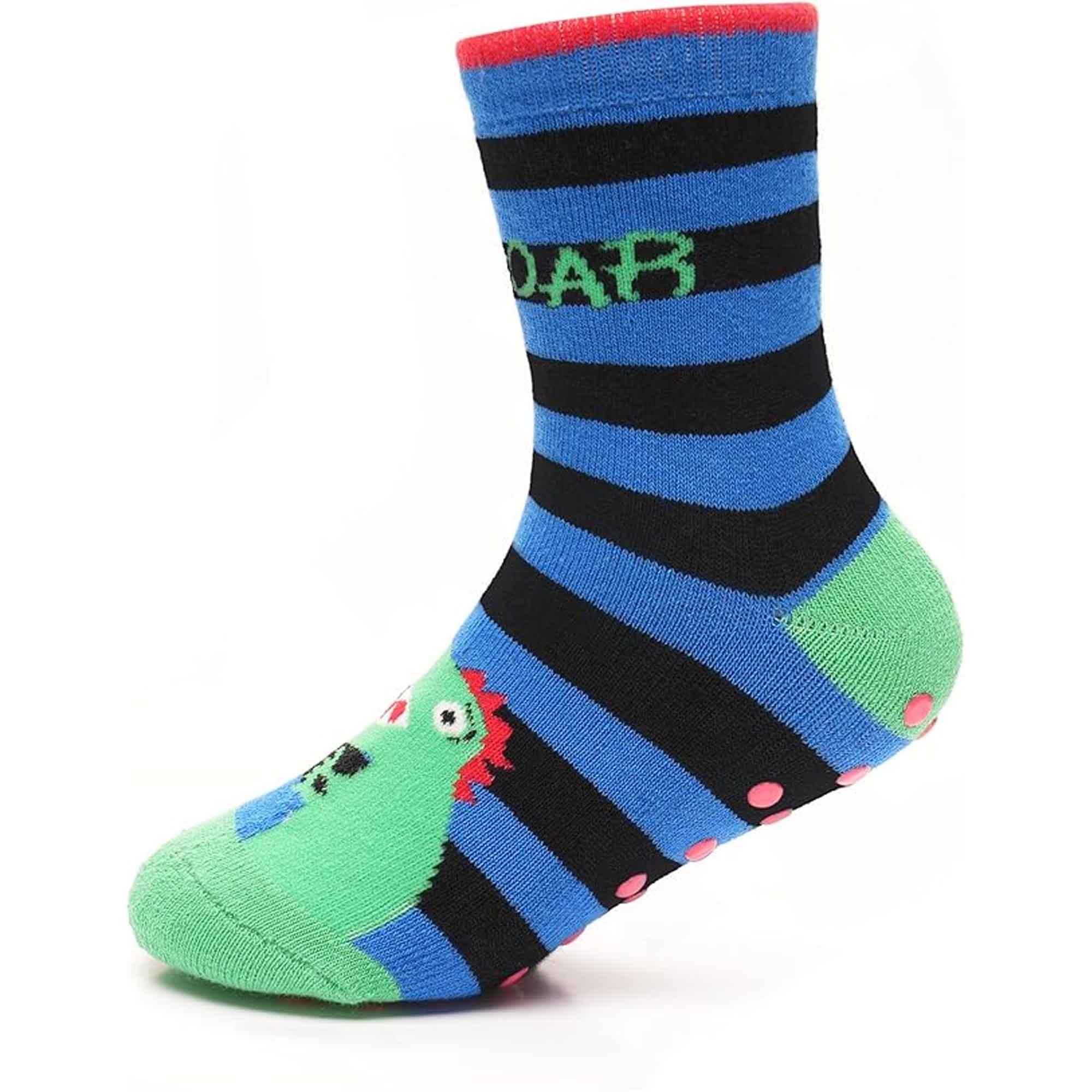Boys' Slipper Socks Three Pack 3 Pairs Non Slip Thermal Indoor Socks Dino Shark