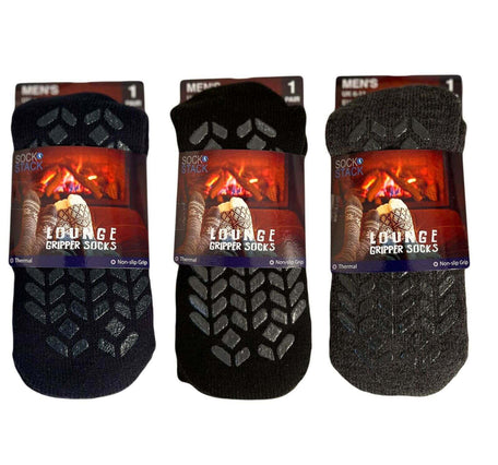 Men's Thermal Slipper Socks Non Slip Thick Fleece 3 Pairs UK Size 6-11