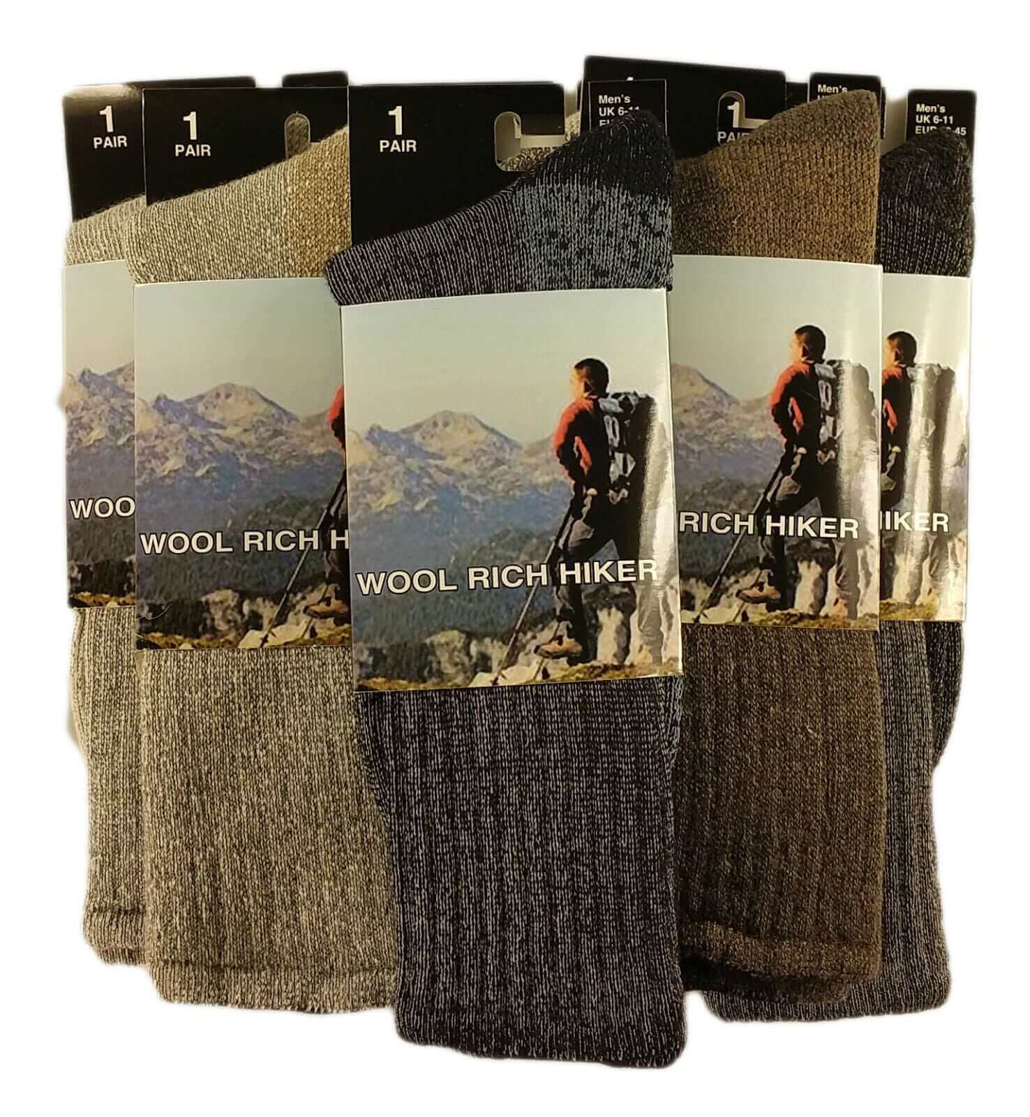 Men's Wool Hiking Socks 3 Pairs Thick Cushioned Boot Socks For Trekking UK 6-11