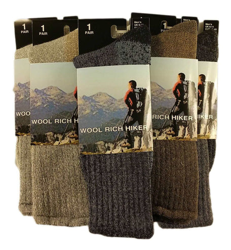 Men's Wool Hiking Socks 3 Pairs Thick Cushioned Boot Socks For Trekking UK 6-11