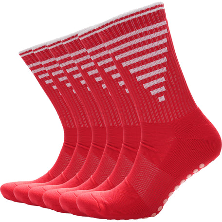 Anti Slip Football Grip Socks For Men 3 Pairs Red For Gym Running Yoga UK 6-8