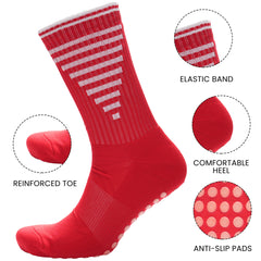 Anti Slip Football Grip Socks For Men 3 Pairs Red For Gym Running Yoga UK 6-8