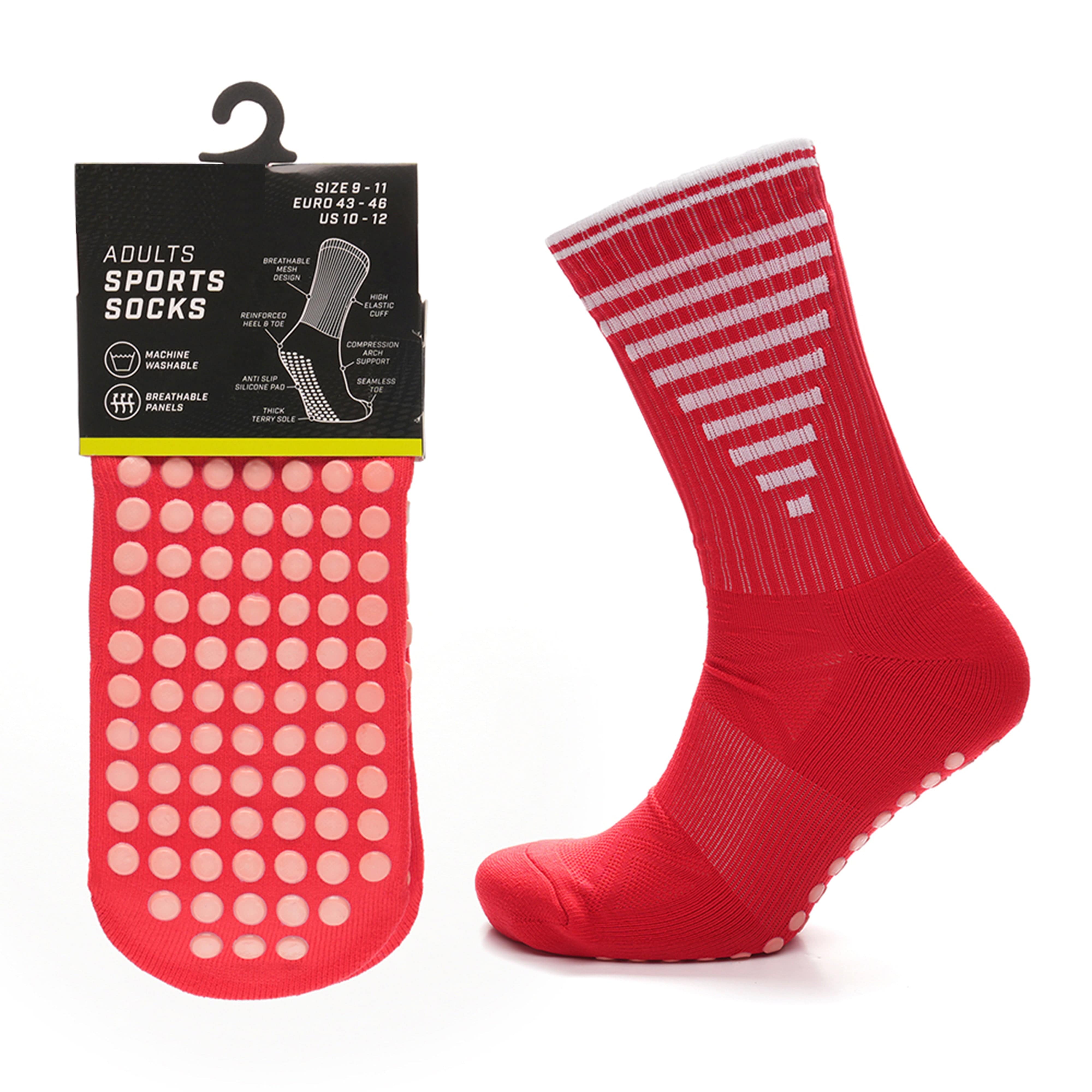 Anti Slip Football Grip Socks For Men 3 Pairs Red For Gym Running Yoga UK 6-8