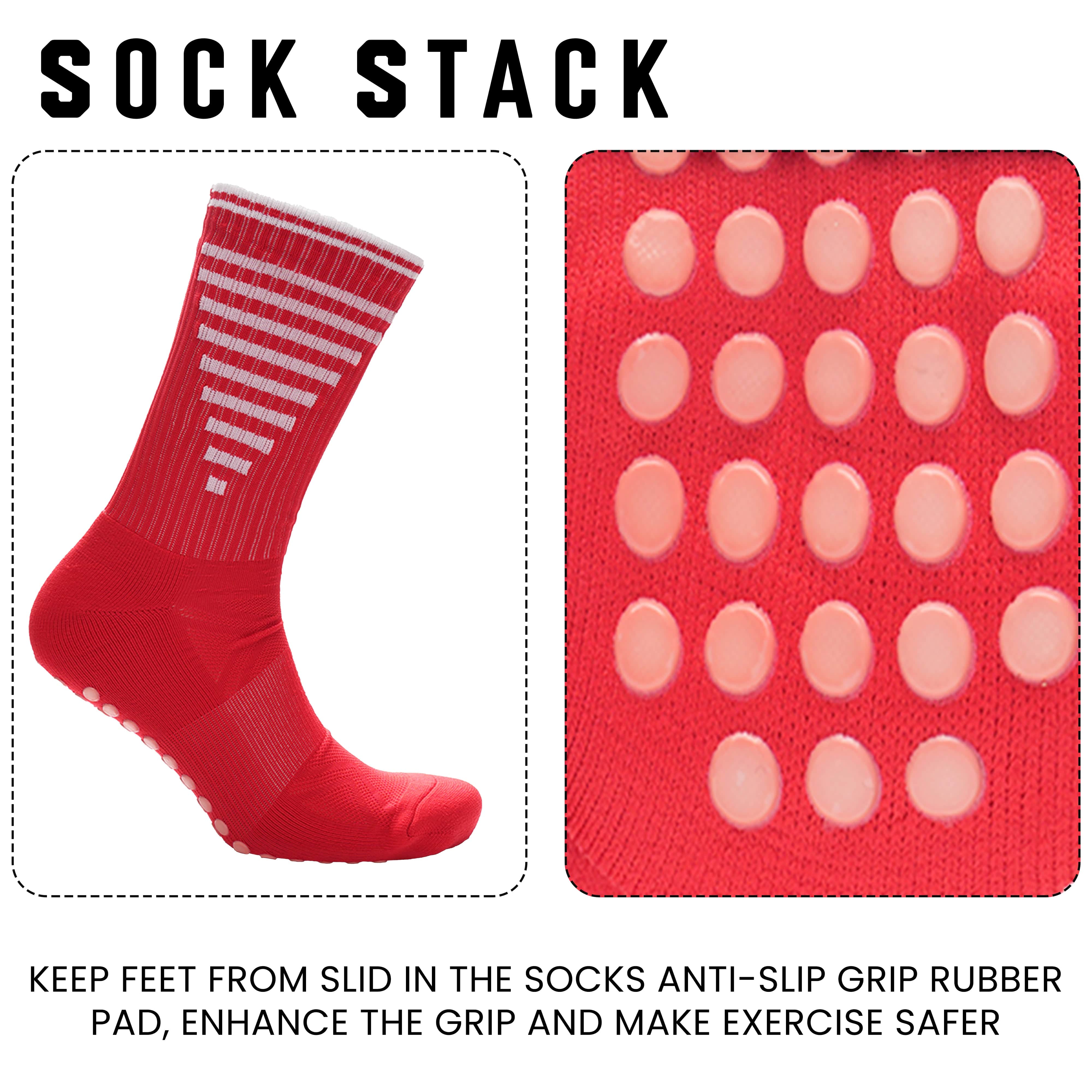Anti Slip Football Grip Socks For Men 3 Pairs Red For Gym Running Yoga UK 6-8