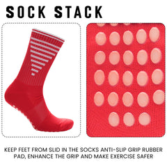 Anti Slip Football Grip Socks For Men 3 Pairs Red For Gym Running Yoga UK 6-8