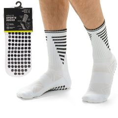 White Anti Slip Football Grip Socks For Men 3 Pairs Ideal For Gym Running Yoga