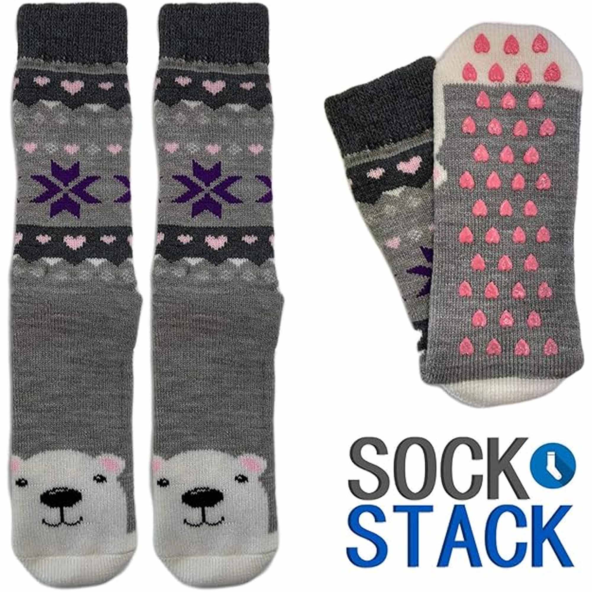 Women's Thermal Slipper Socks 3 Pairs Animal Designs Polar Bears And Kittens