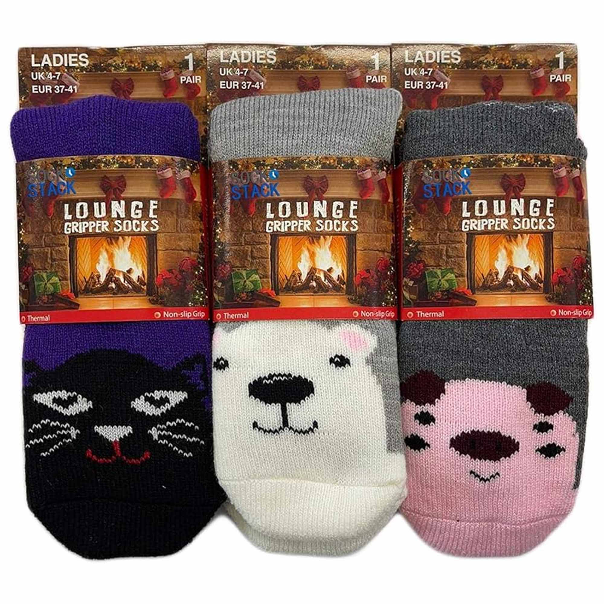Women's Thermal Slipper Socks 3 Pairs Animal Designs Polar Bears And Kittens