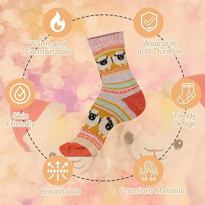 3 Pairs Women's Alpaca Wool Socks Natural Thermal Winter Boot Socks Non Slip