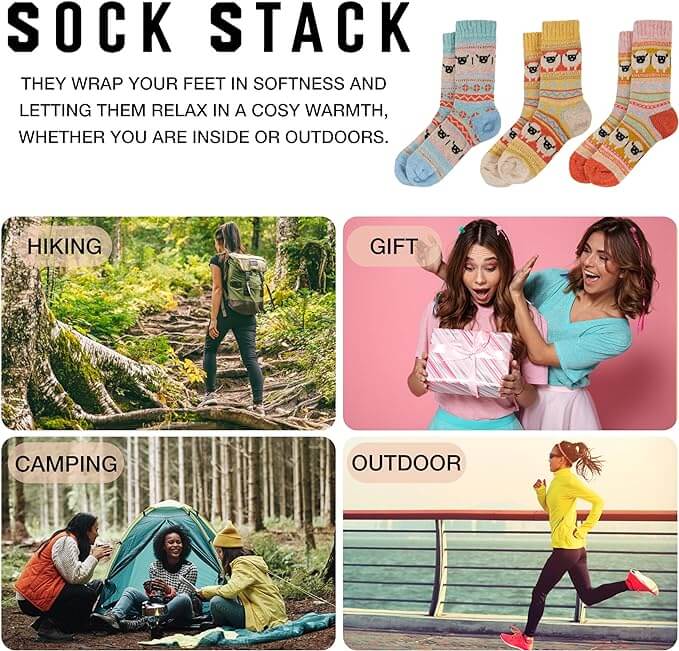 3 Pairs Women's Alpaca Wool Socks Natural Thermal Winter Boot Socks Non Slip