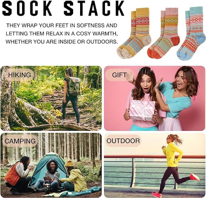3 Pairs Women's Alpaca Wool Socks Natural Thermal Winter Boot Socks Non Slip