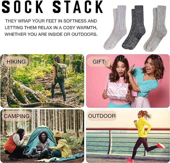 3 Pairs Women's Alpaca Wool Socks Natural Thermal Winter Boot Socks Non Slip