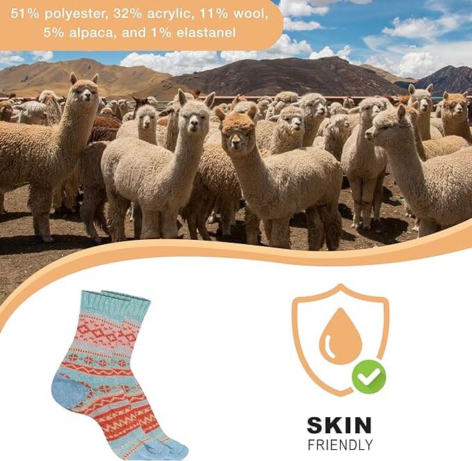 3 Pairs Women's Alpaca Wool Socks Natural Thermal Winter Boot Socks Non Slip