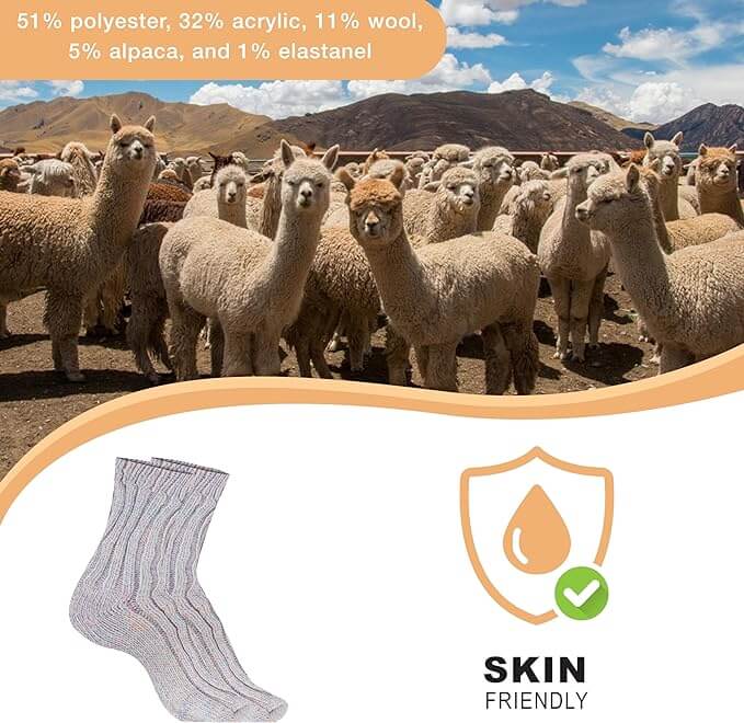 3 Pairs Women's Alpaca Wool Socks Natural Thermal Winter Boot Socks Non Slip