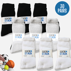 30 Pairs Men's Cotton Rich Performance Sport Socks UK 6-11 Black Grey White