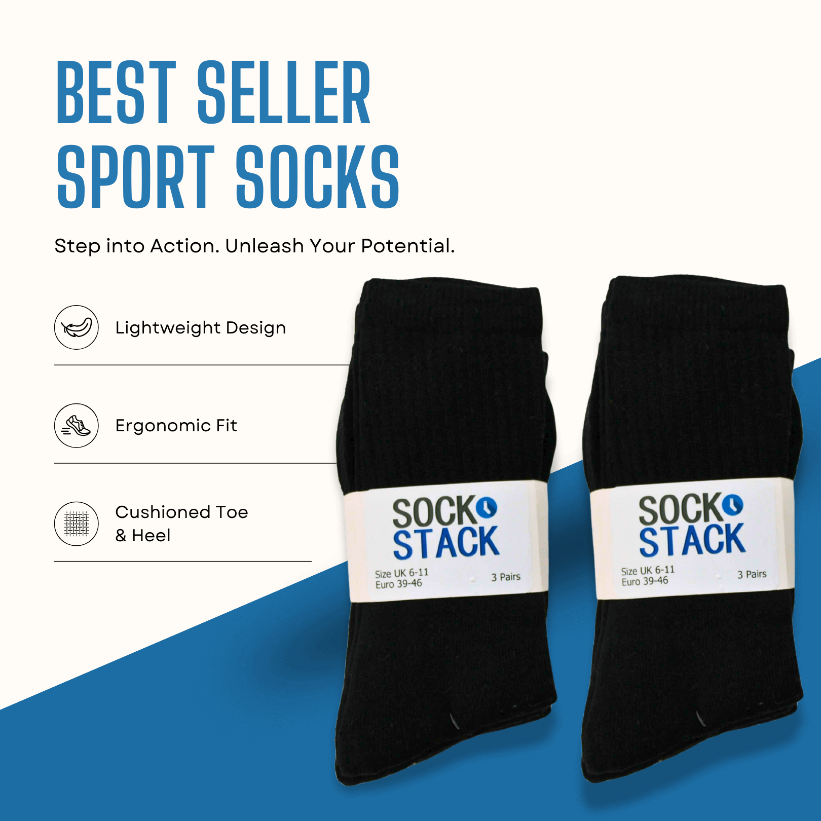 Men's Cotton Rich Performance Sport Socks 15 Pairs UK 6-11 Black Grey White
