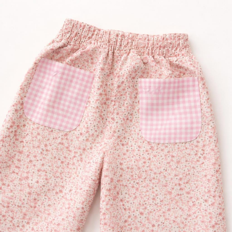 White Daisy Girls' Rocket Pocket Floral Trousers, Gingham Pockets, image 3