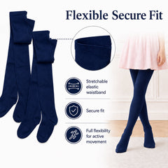 Girls' Cotton Lycra School Tights 3 Pack – Ages 3–12