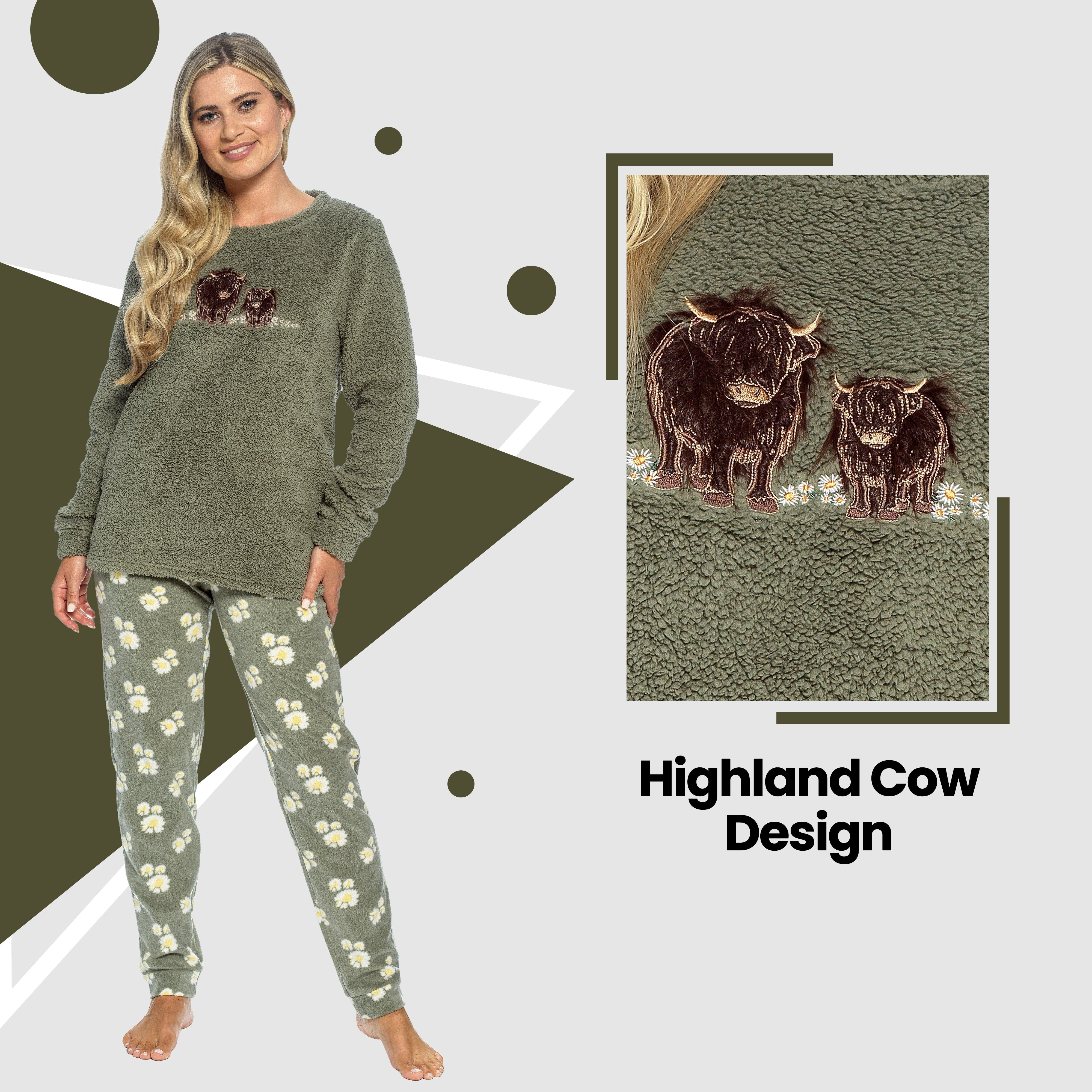 Women's Highland Cow Print Cotton Jersey Pyjama Set Long Sleeve Lounge Wear
