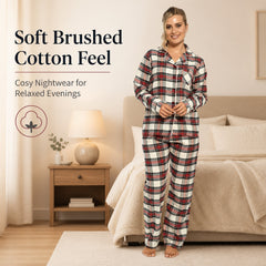 Women's Flannelette Check Pyjama Set Soft Brushed Cotton Easy Care
