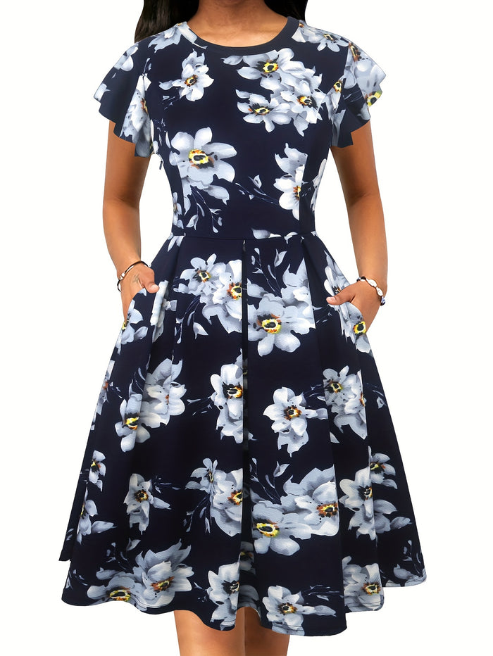 Chic Houndstooth Ruffle Sleeve Dress, Classic & Flattering, image 2
