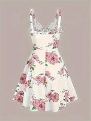 Elegant Floral V-Neck Cami Dress – Sleeveless & Flared