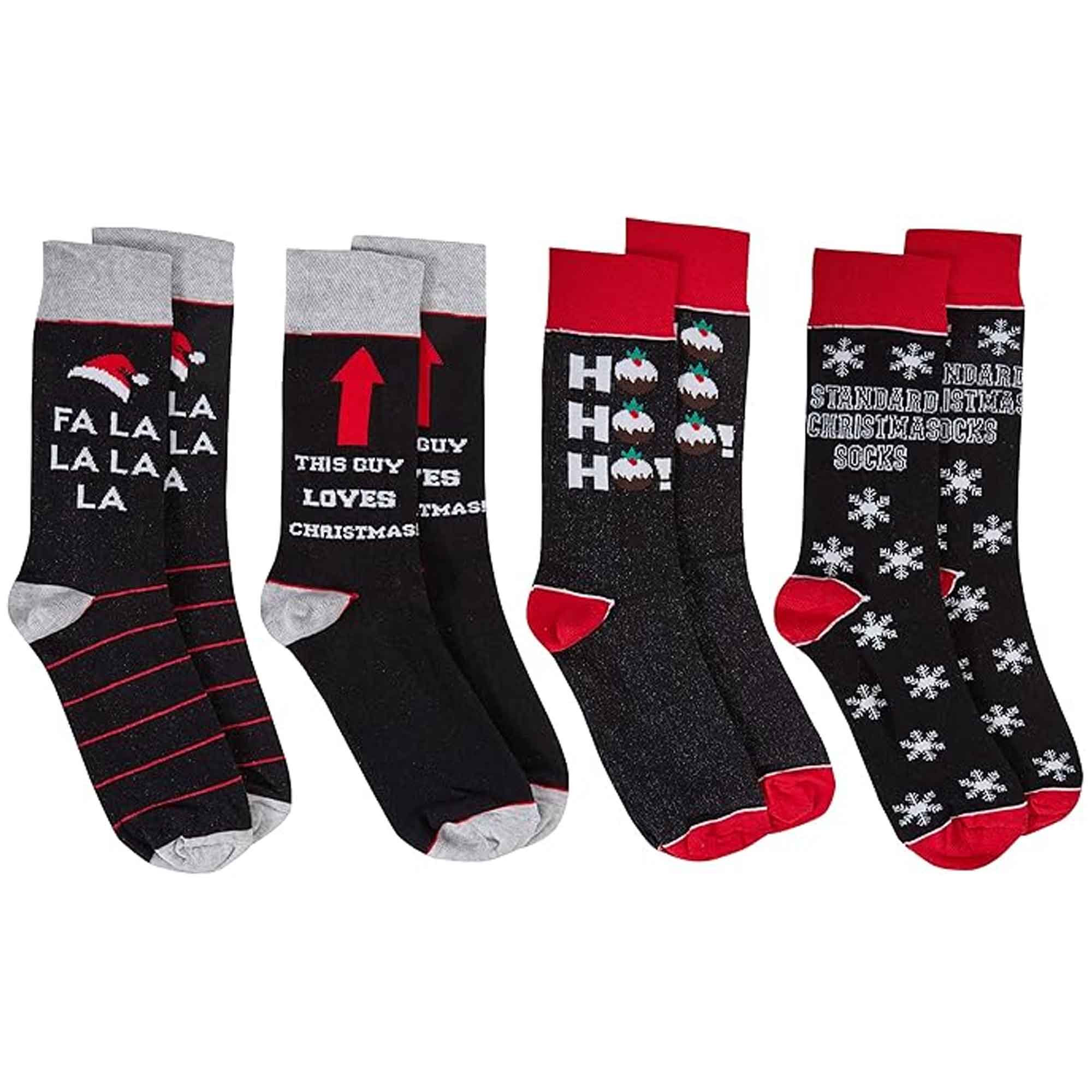 4 Pack Men's Christmas Socks Cotton Rich Festive Designs Cosy Winter