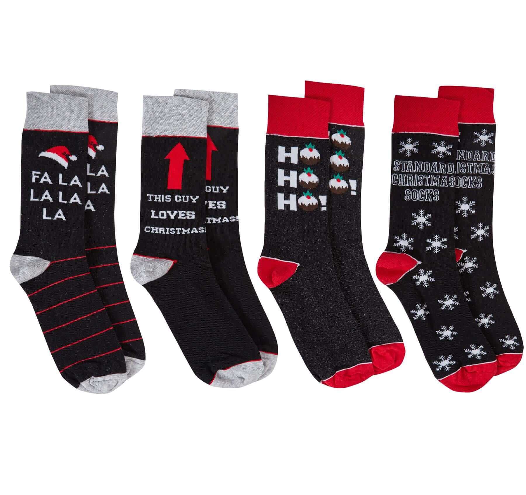 4 Pack Men's Christmas Socks Cotton Rich Novelty Festive Designs UK 6-11 EUR