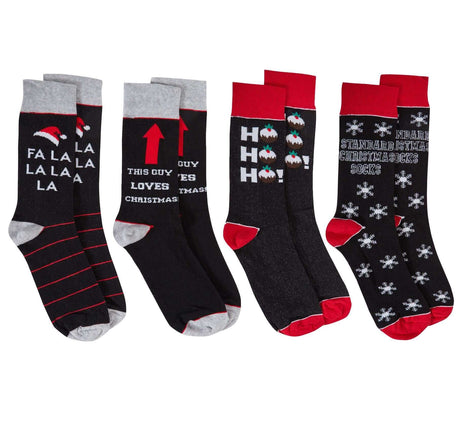 4 Pack Men's Christmas Socks Cotton Rich Novelty Festive Designs UK 6-11 EUR