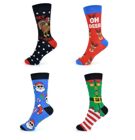 4 Pack Men's Christmas Socks Cotton Rich Novelty Festive Designs UK 6-11 EUR