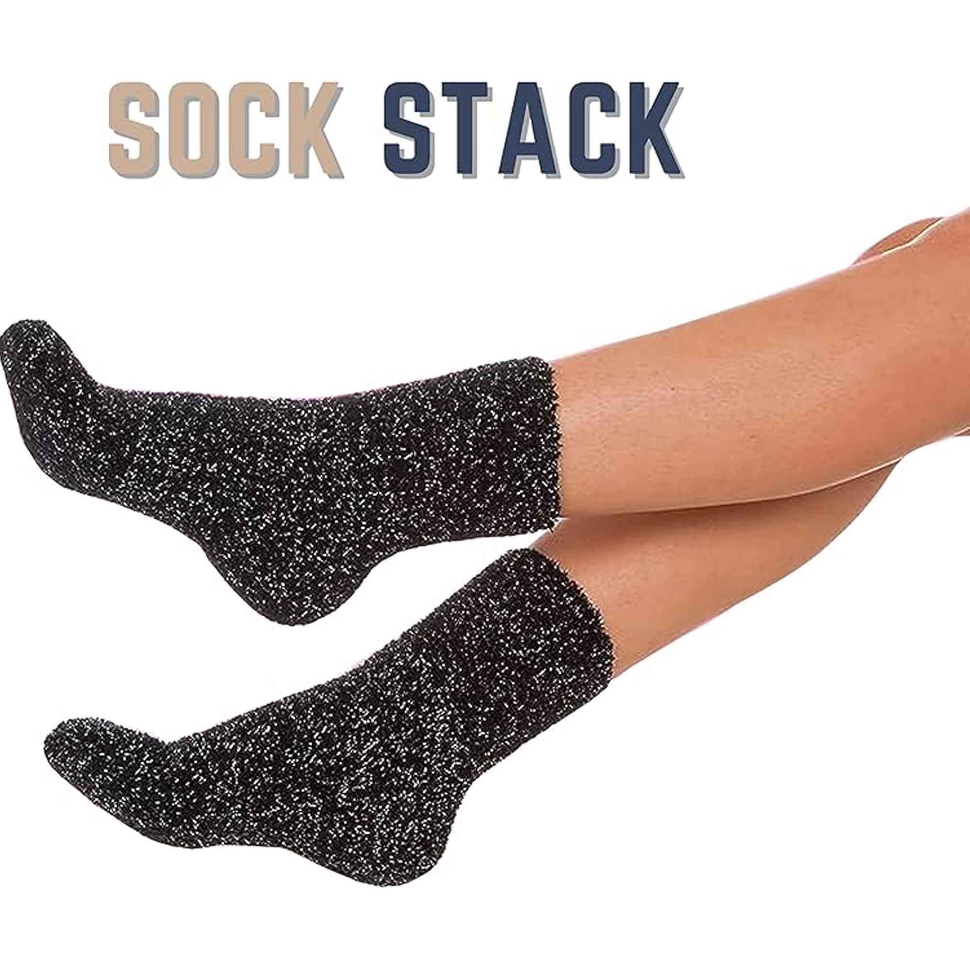 Women's Slipper Socks Fluffy Warm Fuzzy cosy 4 Pack Purple Black UK Size 4-8