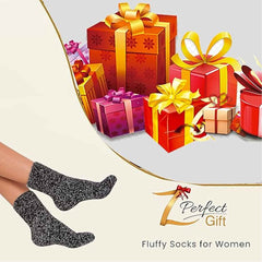 Women's Slipper Socks Fluffy Warm Fuzzy cosy 4 Pack Purple Black UK Size 4-8