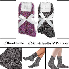 Women's Slipper Socks Fluffy Warm Fuzzy cosy 4 Pack Purple Black UK Size 4-8