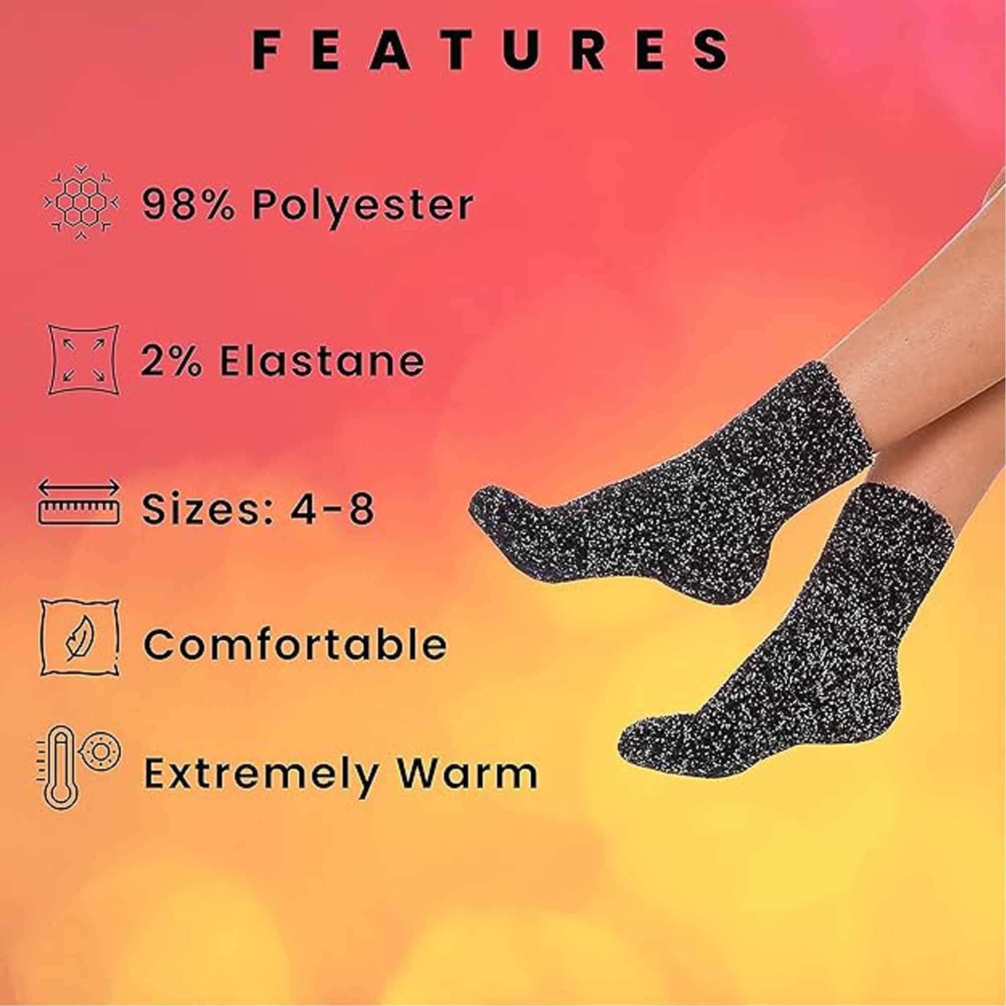 Women's Slipper Socks Fluffy Warm Fuzzy cosy 4 Pack Purple Black UK Size 4-8