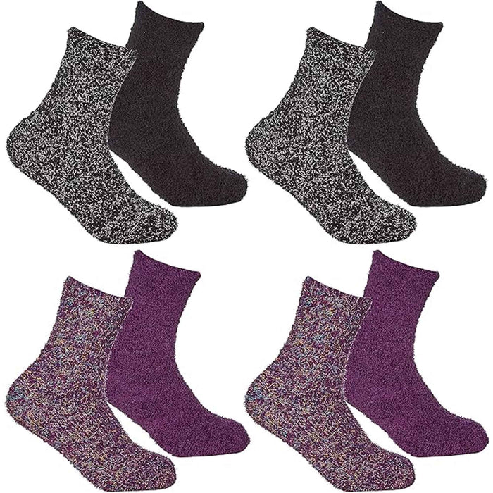 Women's Slipper Socks Fluffy Warm Fuzzy cosy 4 Pack Purple Black UK Size 4-8, BLACK/PURPLE