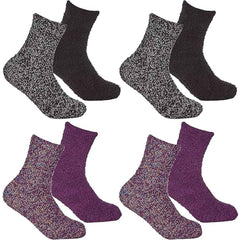 Women's Slipper Socks Fluffy Warm Fuzzy cosy 4 Pack Purple Black UK Size 4-8