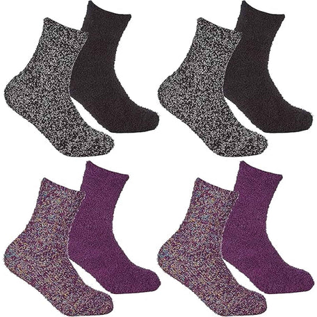 Women's Slipper Socks Fluffy Warm Fuzzy cosy 4 Pack Purple Black UK Size 4-8