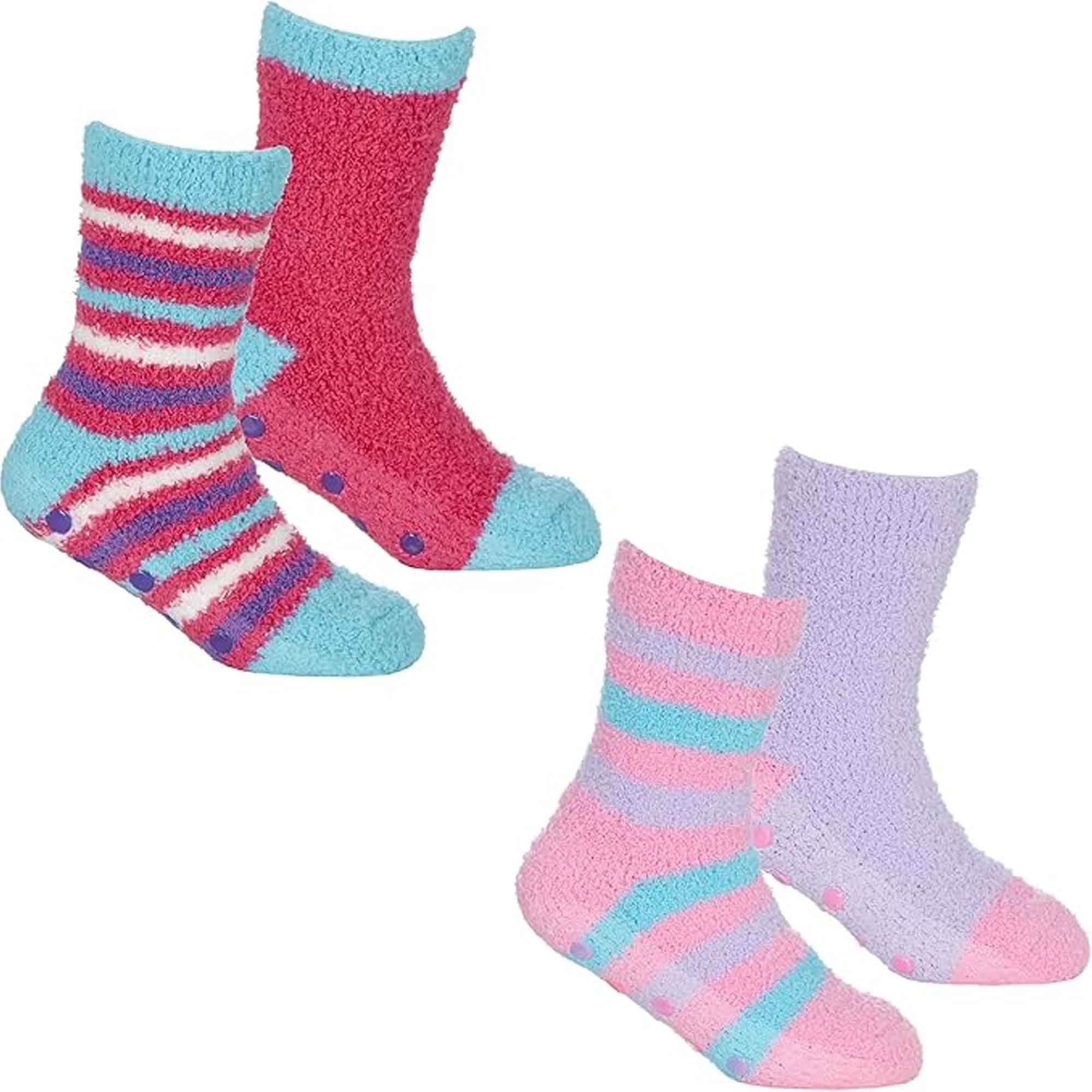 Fluffy Slipper Socks 4 Pack Ultra Soft Thermal Winter Non Slip Plush Lounge